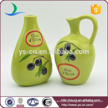 YSov0005-0 Mão impressão verde vidrada garrafa de vinagre de óleo com ramo de oliveira
